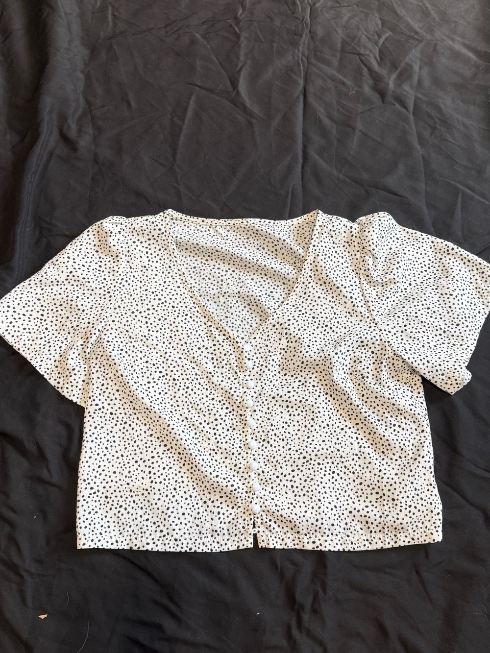 Polka Dot V-Neck Button Front Women's Top - White/Black